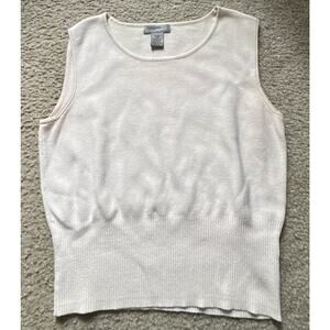Designers Original Petite PM Ivory Sleeveless Knit Sweater Vest Cotton Blend